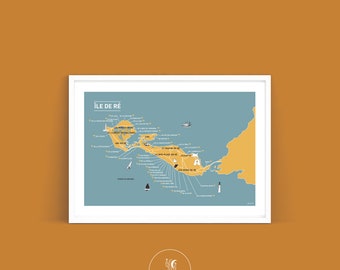 Affiche Ile de Ré, Illustration poster A3 A4 pour décoration murale