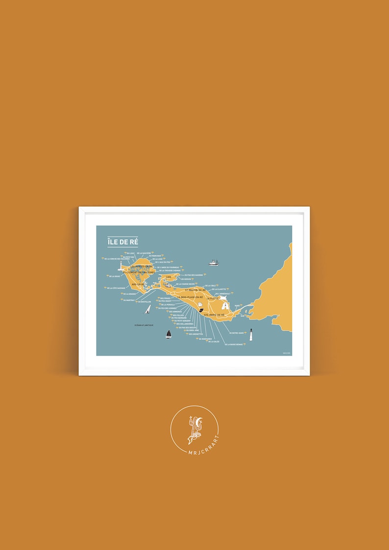 Cartel Ile de Ré, Cartel ilustrado A3 A4 para decoración de pared imagen 1