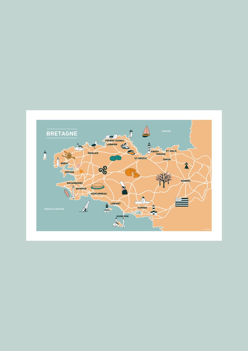 Carte postale Au cœur de la Bretagne, Illustration 10x15cm pour décoration murale image 3