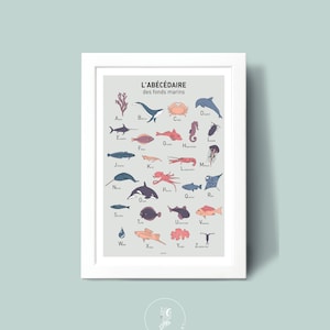 Póster ABC del fondo marino, Póster ilustrado A3 A4 para decoración de pared