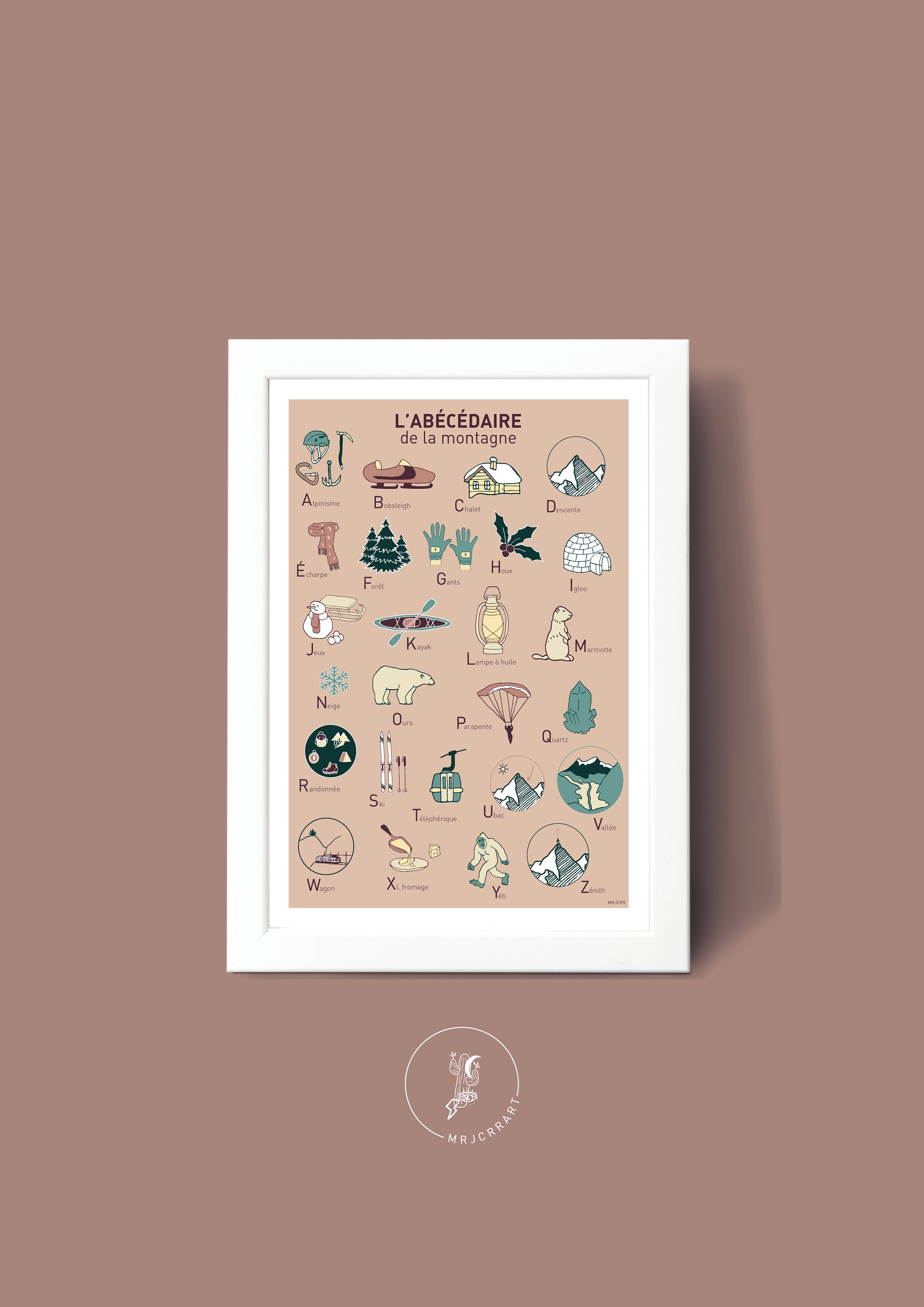 Affiche Abécédaire de La Montagne, Illustration Poster A3 A4 Pour Décoration Murale