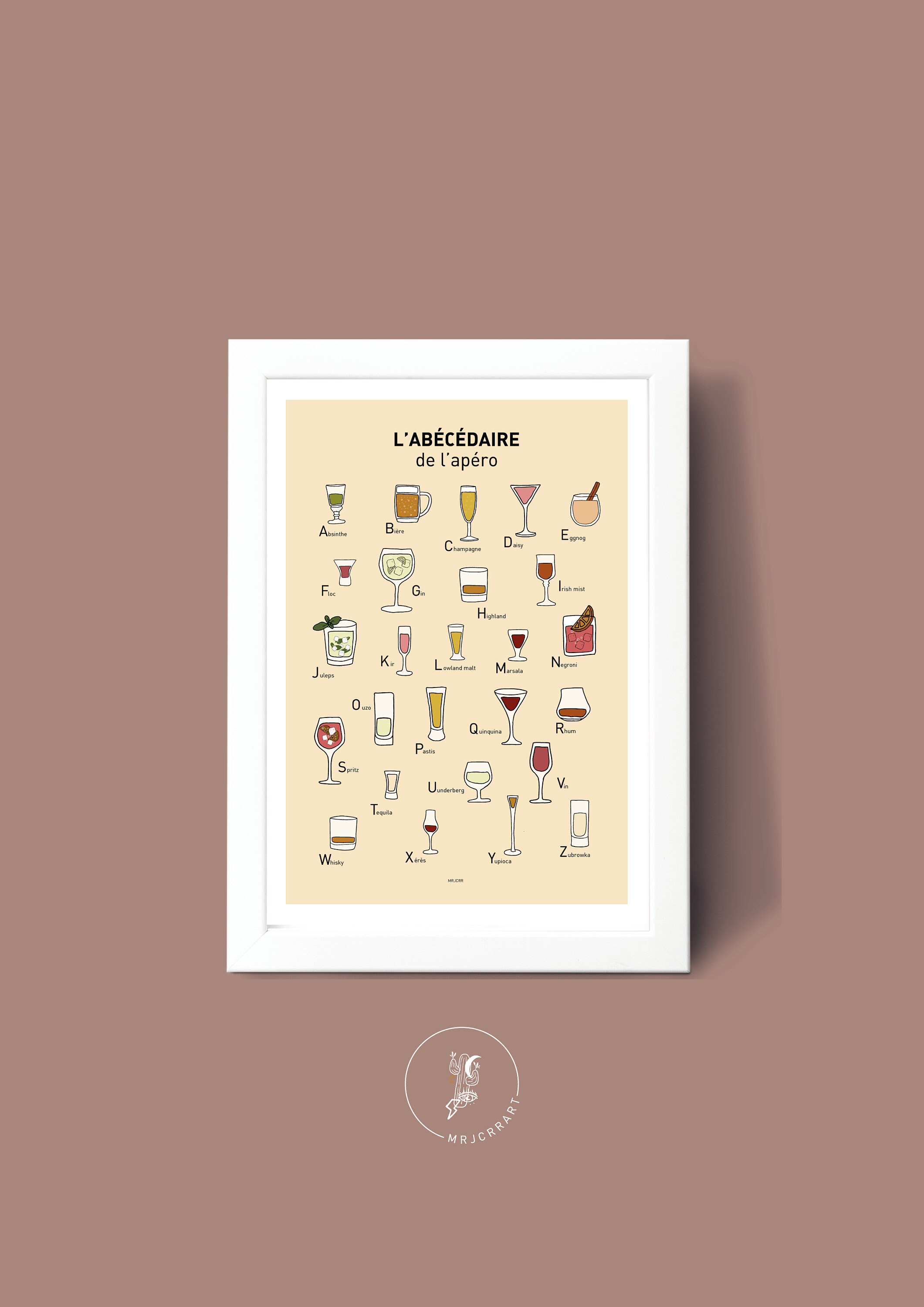Affiche Abécédaire de L'apéro , Illustration Poster A3 A4 Pour Décoration Murale