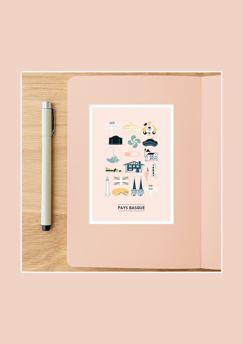 Cartolina illustrata dei Paesi Baschi, Illustrazione 10x15 cm per la decorazione murale immagine 1