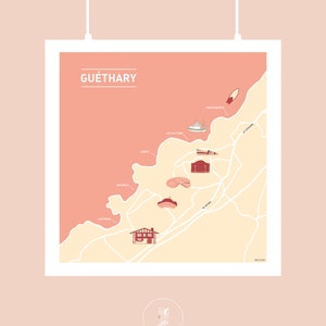 Affiche Au cœur de Guéthary, Illustration poster carré pour décoration murale