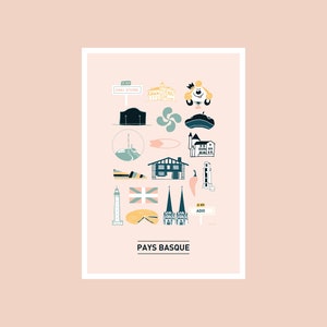 Cartolina illustrata dei Paesi Baschi, Illustrazione 10x15 cm per la decorazione murale immagine 3