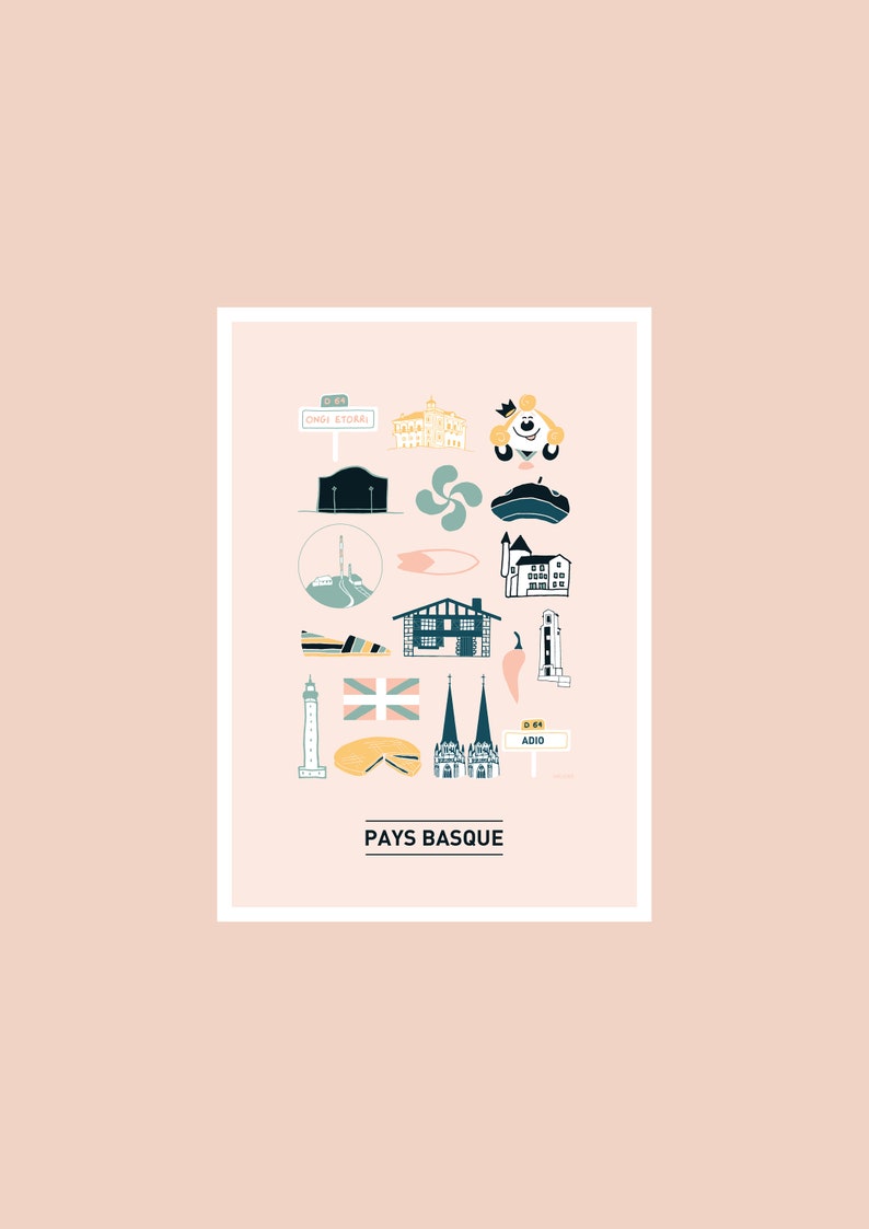 Cartolina illustrata dei Paesi Baschi, Illustrazione 10x15 cm per la decorazione murale immagine 3