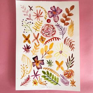 Peinture aquarelle originale fleurs, pour décoration murale