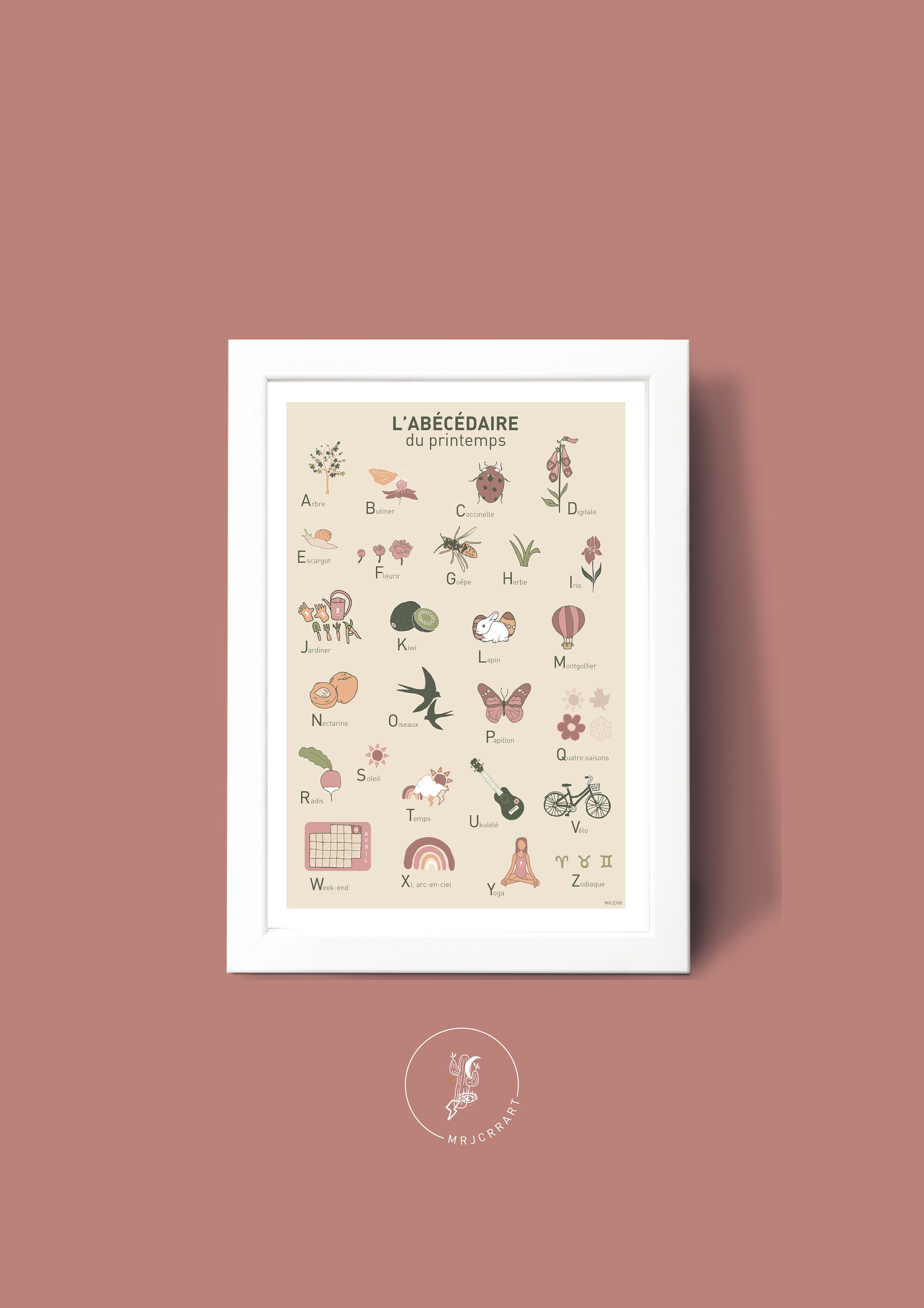 Affiche Abécédaire Du Printemps, Illustration Poster A3 A4 Pour Décoration Murale