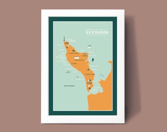 Affiche île d’ Oléron, illustration poster A3 A4 pour décoration murale