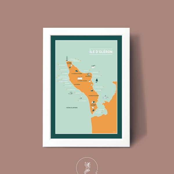 Poster island of Oléron, illustration poster A3 A4 for wall decoration