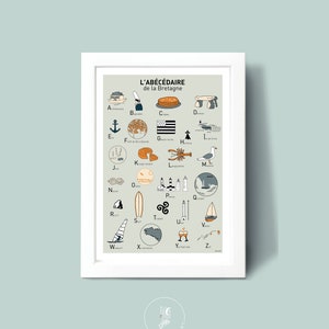 Affiche Abécédaire de la Bretagne, Illustration poster A3 A4 pour décoration murale