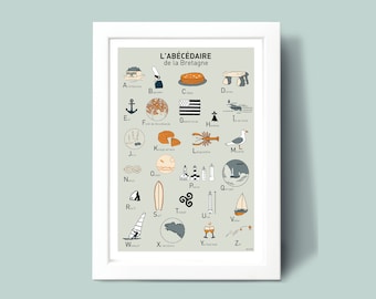 Plakat ABC Bretanii, plakat ilustracyjny A3 A4 do dekoracji ścian