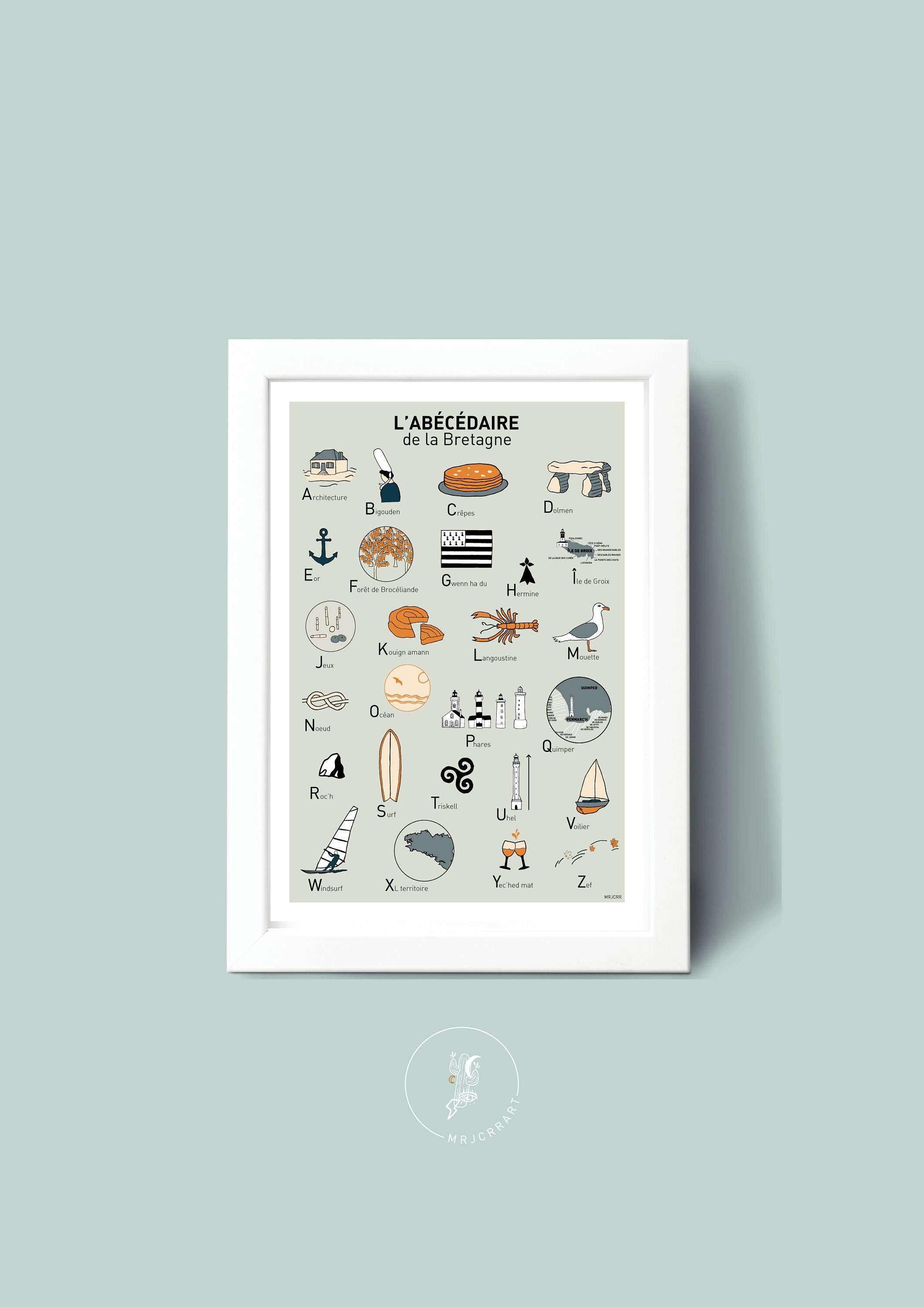 Brittany ABC Poster, A3 A4 poster illustration for wall decoration