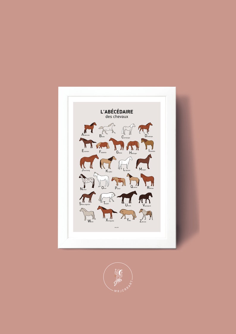 Cartel ABC de caballo, ilustración de cartel A3 A4 para decoración de pared imagen 1