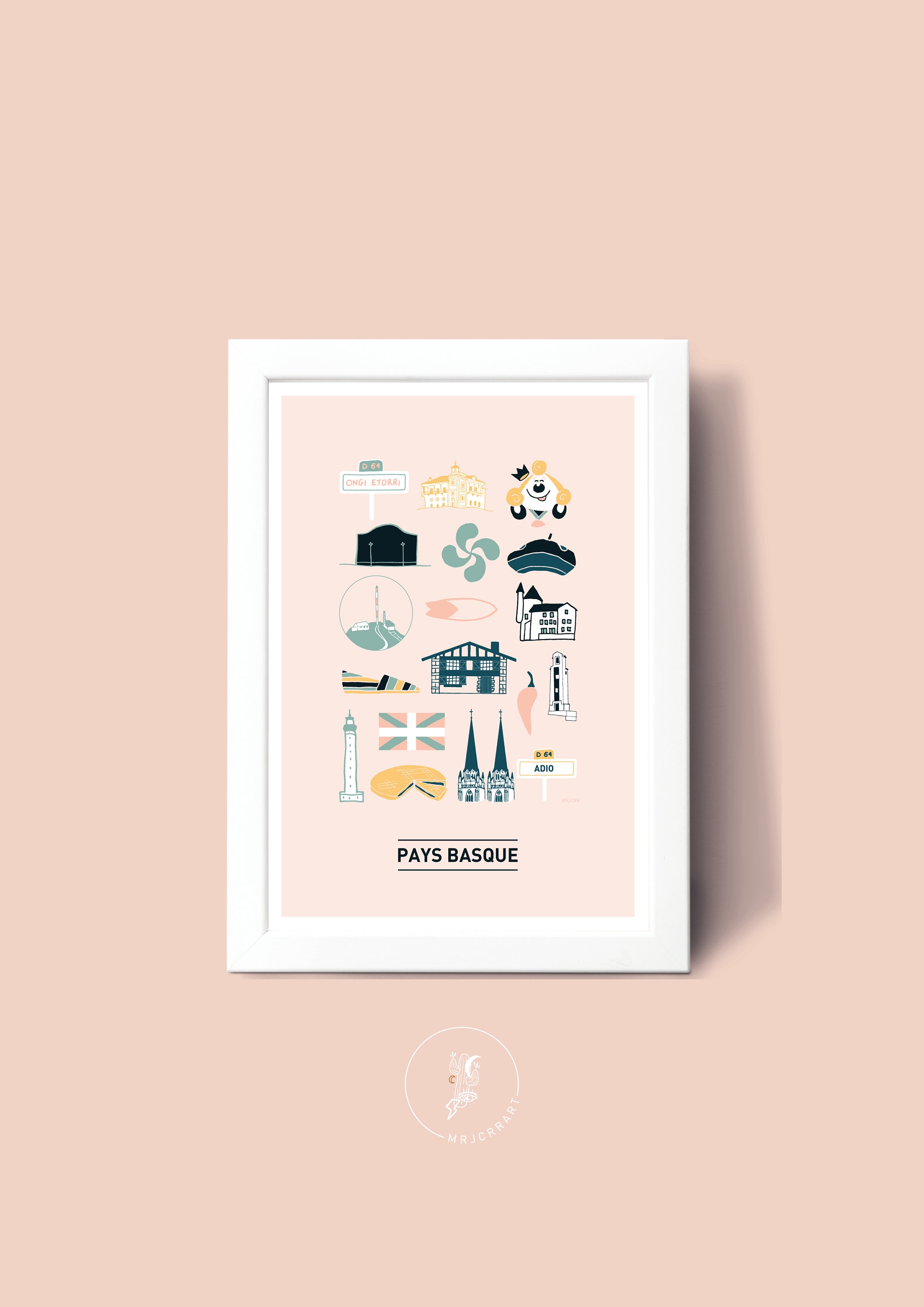 Affiche Pays Basque Illustré , Illustration Poster A3 A4 Pour Décoration Murale