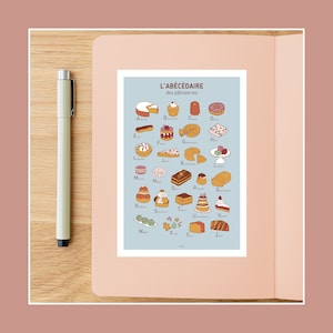 Carte postale Abécédaire des pâtisseries , Illustration carte postale 10x15cm pour décoration murale