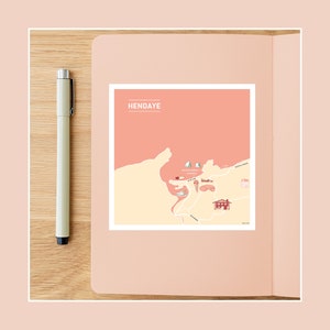 Ansichtkaart In het hart van Hendaye, vierkante illustratie van 10x10cm voor wanddecoratie