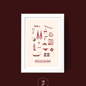 Cartel del Festival de Bayona, ilustración de cartel A3 A4 para decoración de pared