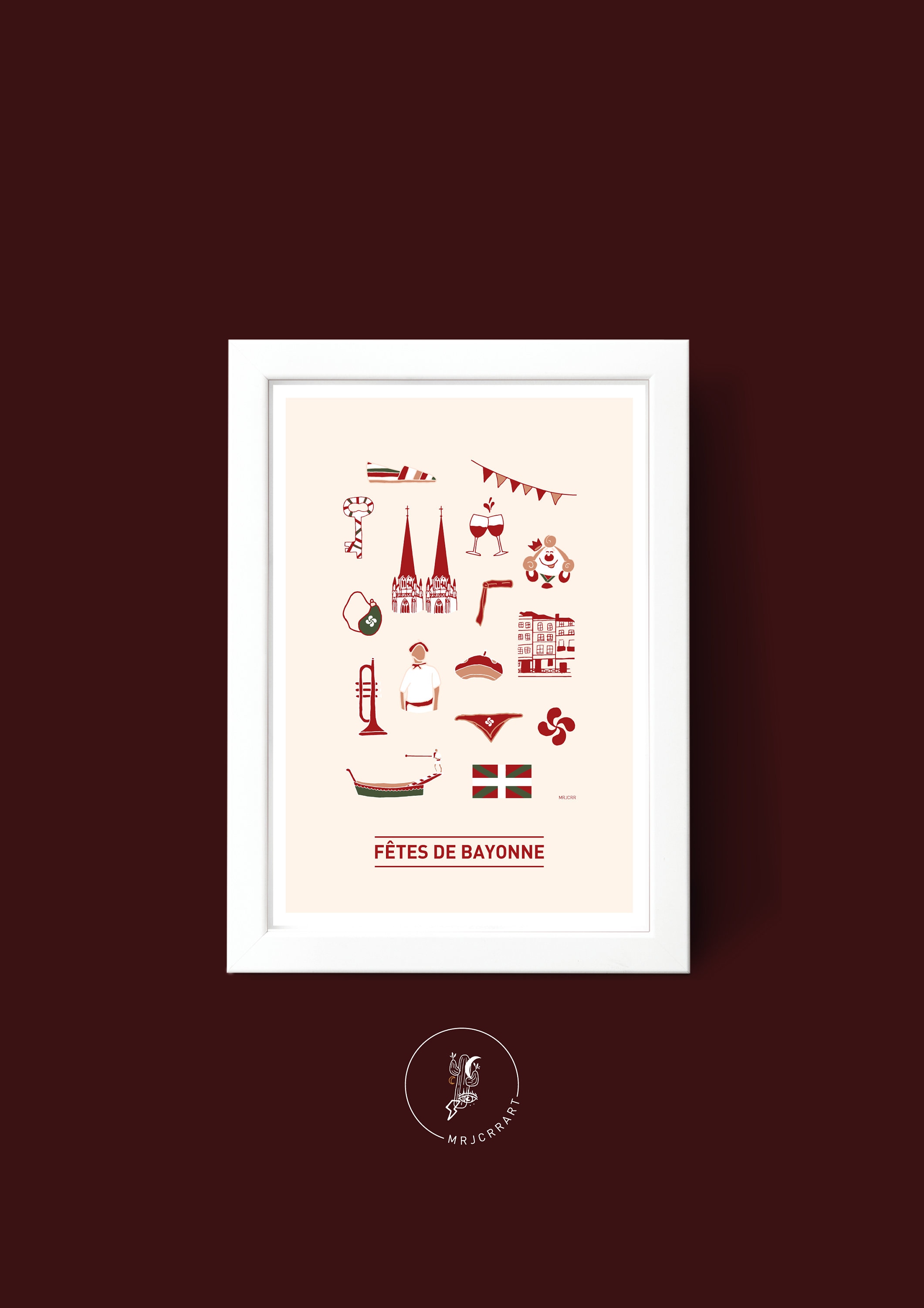 Affiche Fêtes de Bayonne, Illustration Poster A3 A4 Pour Décoration Murale