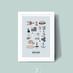 Affiche Bretagne illustrée, Illustration poster A3 A4 pour décoration murale