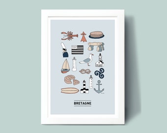 Illustrated Brittany poster, A3 A4 poster illustration for wall decoration