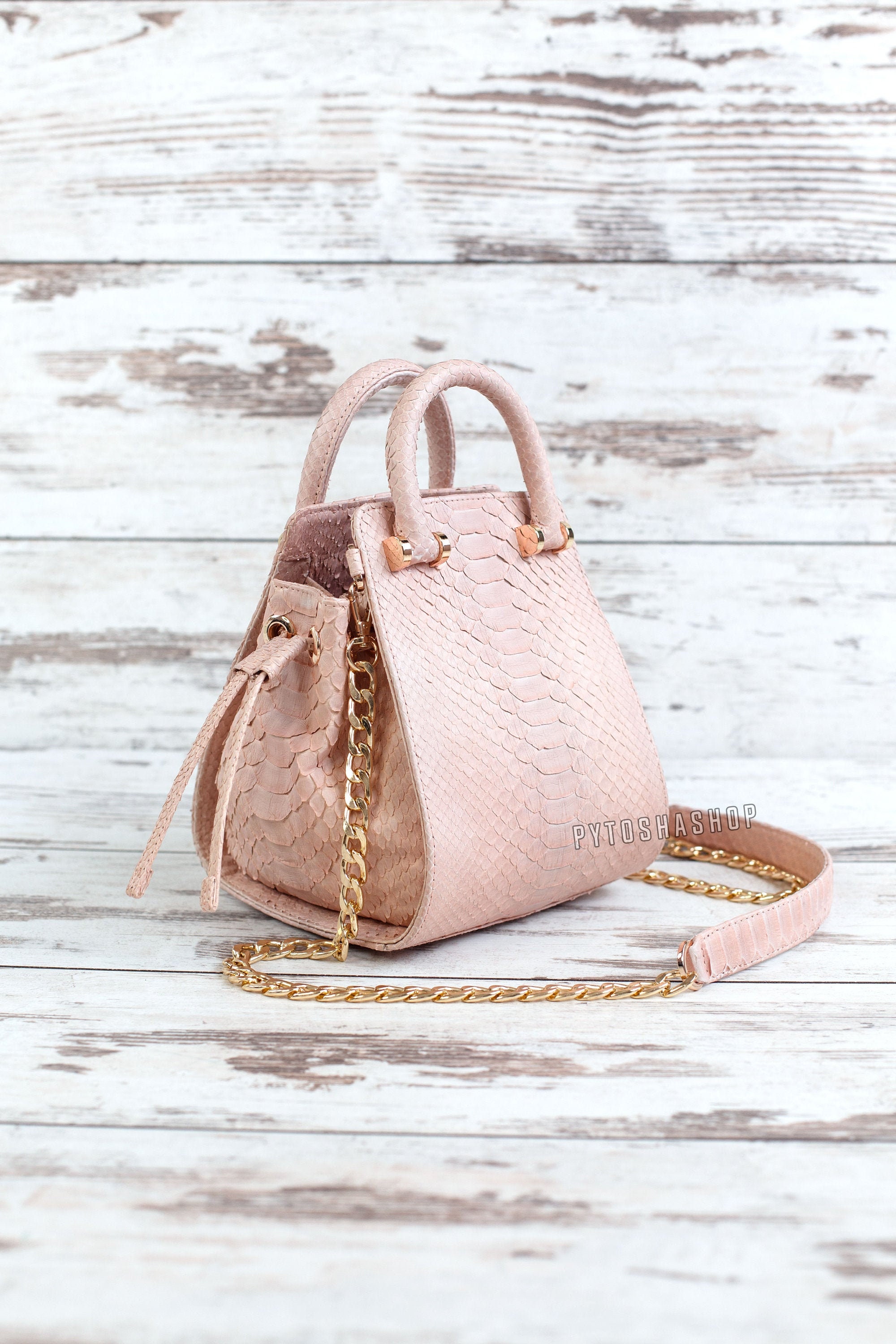 Elegant Small Drawstring Bag in Nude Snake Leather. Luxury | Etsy