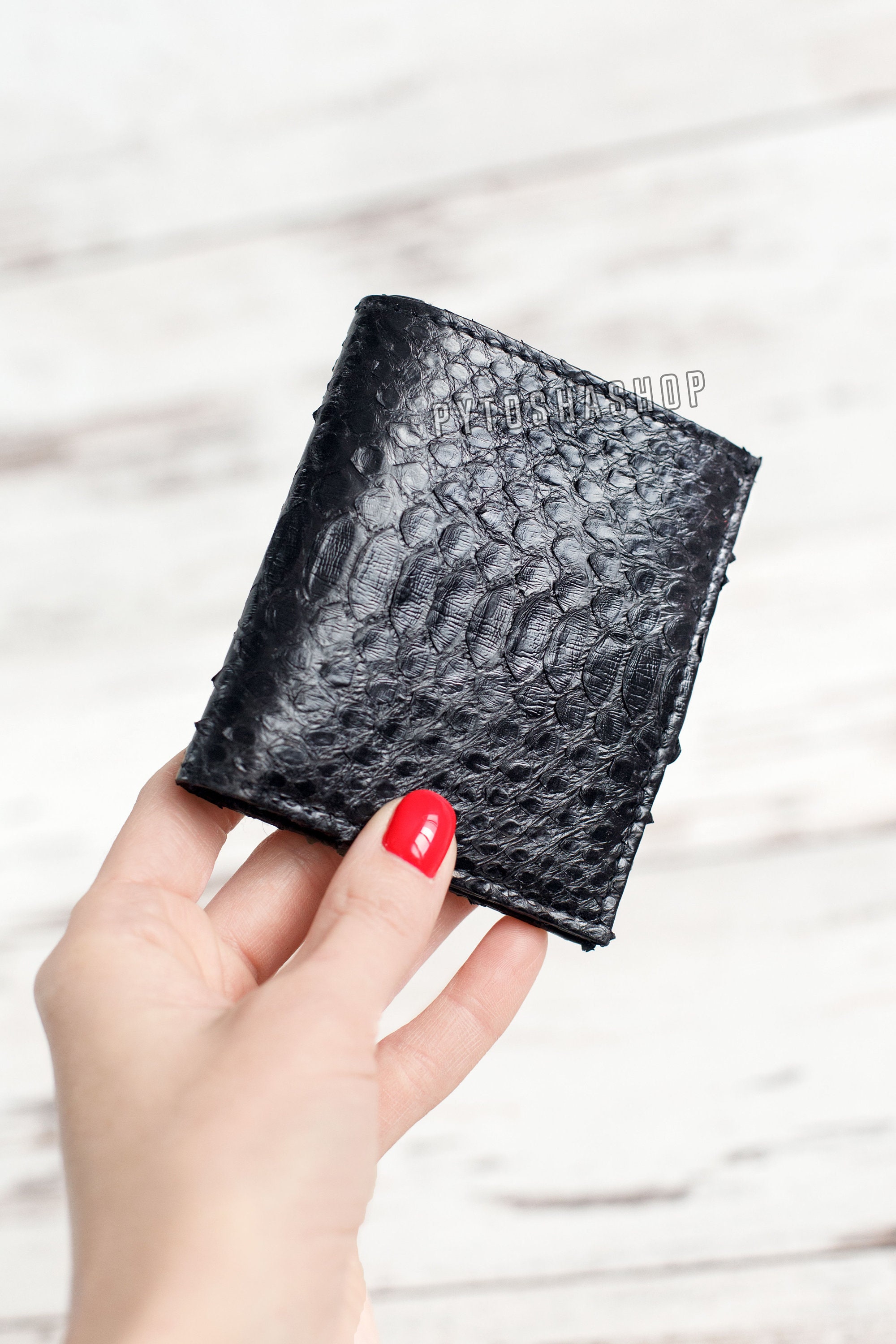Snakeskin Wallet . Black Small Bifold Wallet Etsy