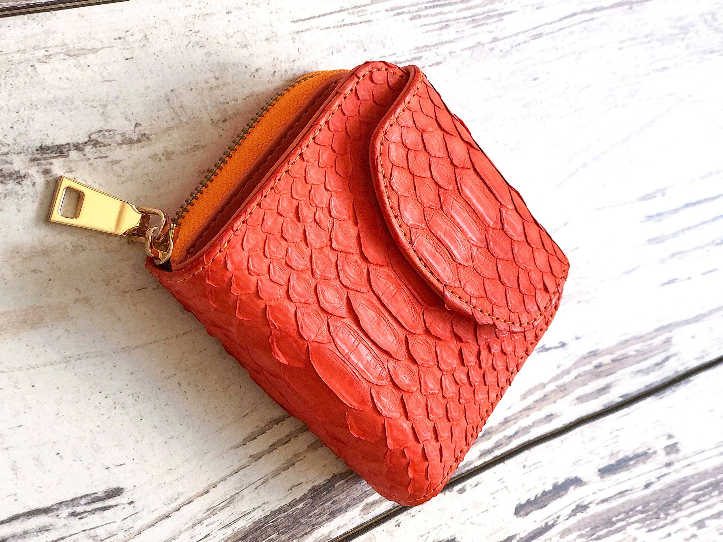 Genuine Snakeskin Wallet . Small Wallet for Women . Orange Etsy