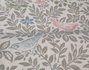 Coton, tissu décoratif, tissu, oiseaux, feuilles et fleurs, à motifs, 140 cm de large, lavage à 30 degrés