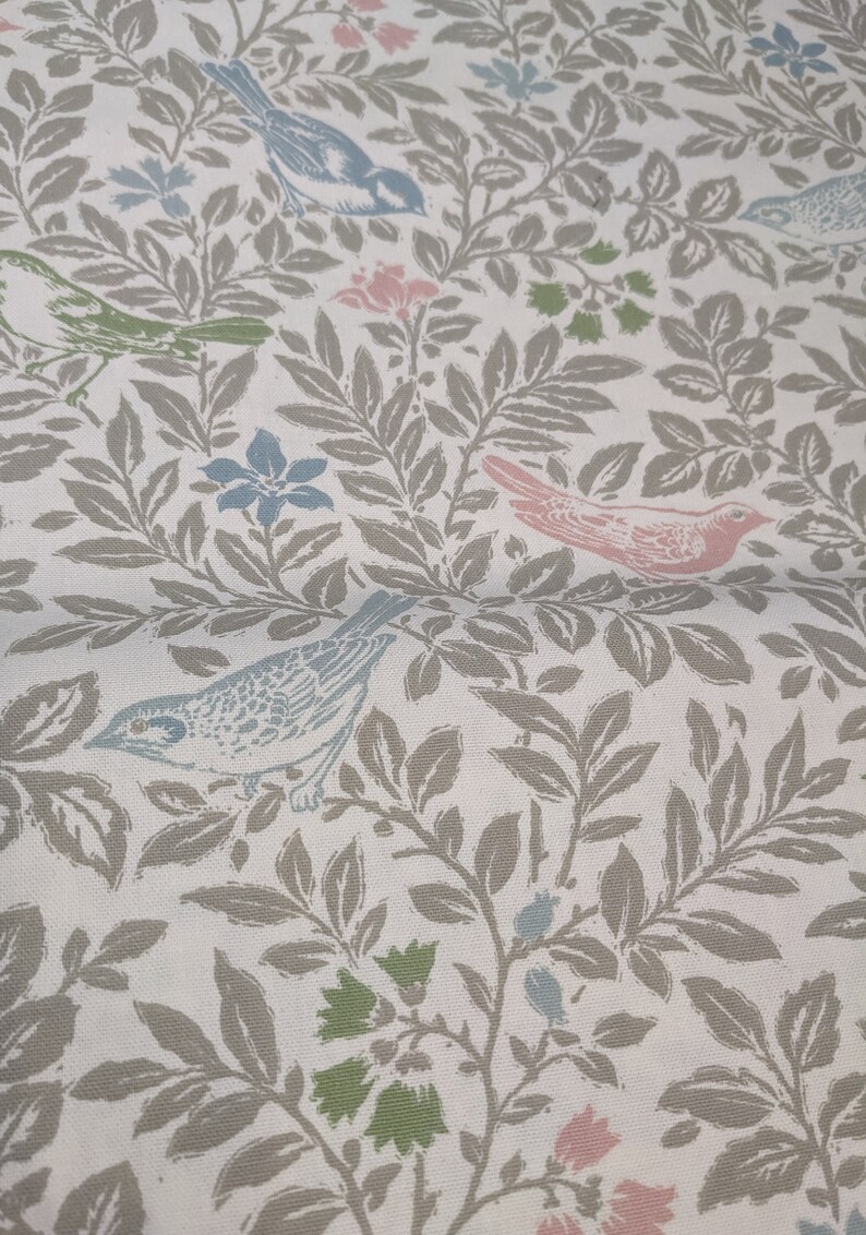 Cotton, decorative fabric, fabric, birds, leaves and flowers, patterned, 140 cm wide, 30 degree wash image 1