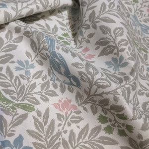 Cotton, decorative fabric, fabric, birds, leaves and flowers, patterned, 140 cm wide, 30 degree wash image 3