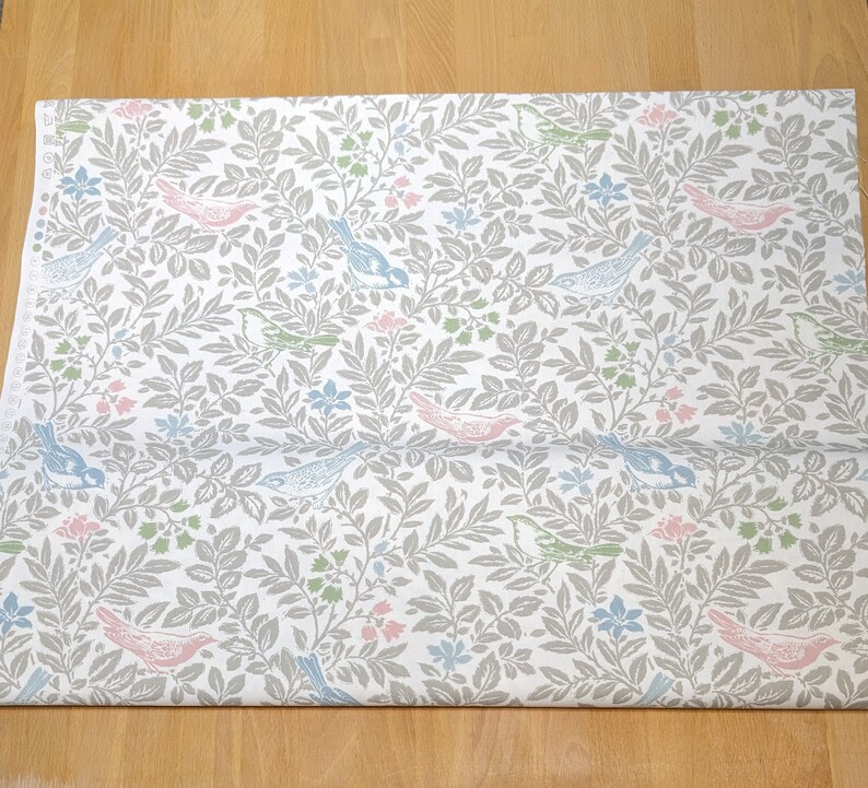 Cotton, decorative fabric, fabric, birds, leaves and flowers, patterned, 140 cm wide, 30 degree wash image 2