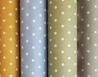 Coated cotton - oilcloth, PVC coated, 130 cm width, yellow, blue, green, beige with white dots