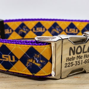 LSU Tigers Dog Collar - Death Valley - Personalized Engraved Metal and Plastic Buckles - Geaux Tigers - USA Made - Fast Shipping!