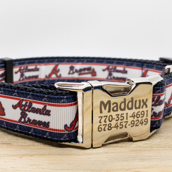 Atlanta Braves Dog Collar - Personalized Laser Engraved Metal and Plastic Buckles - #ForTheA - Handmade in the USA - Fast Shipping!