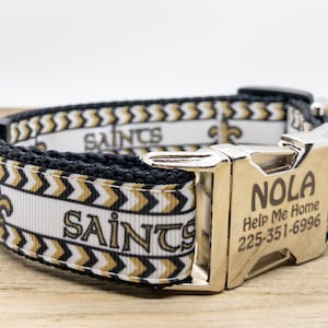 New Orleans Saints Dog Collar - Personalized Metal and Plastic Buckles - WhoDat - Chevron Saints Style - Fast Shipping - Made in the USA