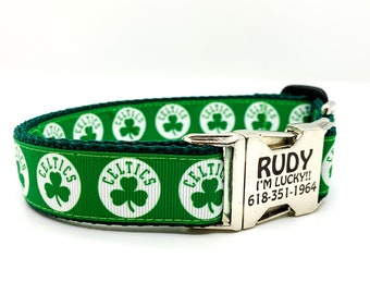 Boston Celtics Dog Collar - #BleedGreen - Personalized Plastic and Metal Buckles - 17 X World Champs! - Laser Engraved  - Made in the USA