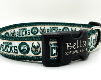 Milwaukee Bucks Dog Collar - #FearTheDeer - Personalized Plastic and Metal Buckles - Bucks Hoops! - Laser Engraved  - Made in the USA