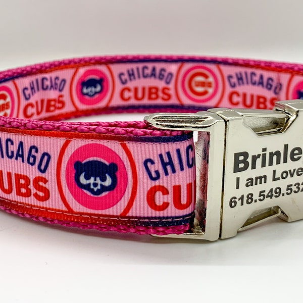 Chicago Cubs Pink Dog Collar - Wrigleyville - Personalized Laser Engraved Buckles -  Cubbies! - Made in the USA - Fast Shipping - Ivy Wall