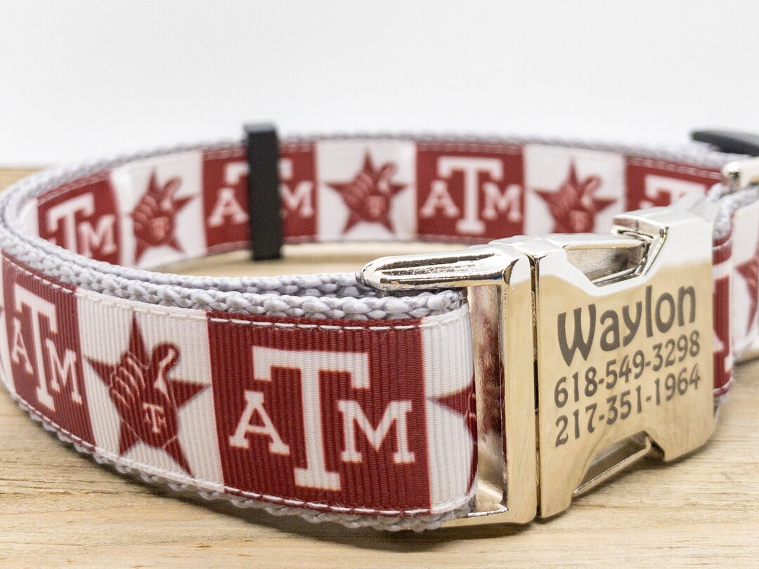 Texas A&M Dog Collar Personalized Metal and Plastic Buckles aggienation
