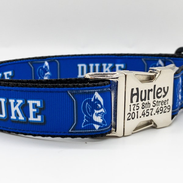 Duke Blue Devils Dog Collar - Laser Engraved Buckles - Cameron Crazies - Plastic and Metal - 5 X NCAA Champs! - Made in USA - Fast Shipping!