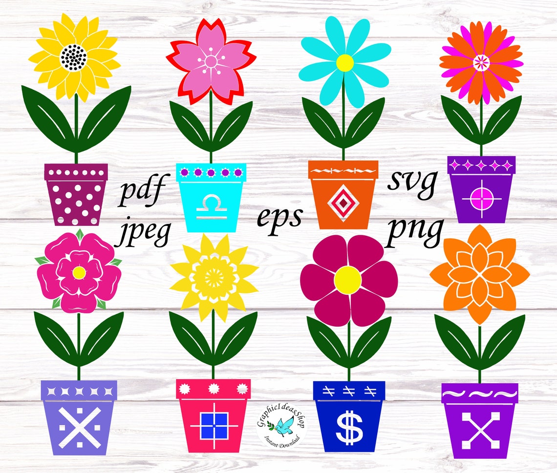 Flowers in pots SVG Flowers design SVG Floral SVG Flower in Etsy