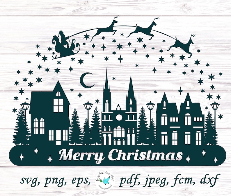 Christmas landscape svg Silhouette cut file for cutting Etsy