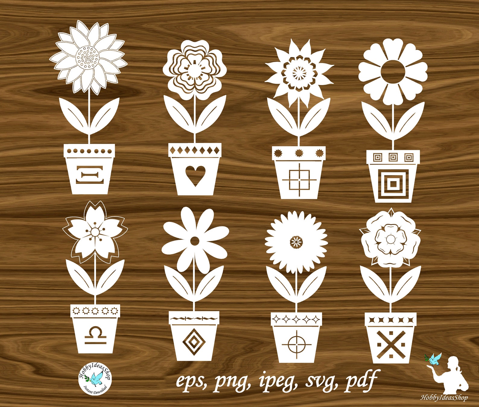 Flowers in pots SVG Flowers design SVG Floral SVG Flower in Etsy