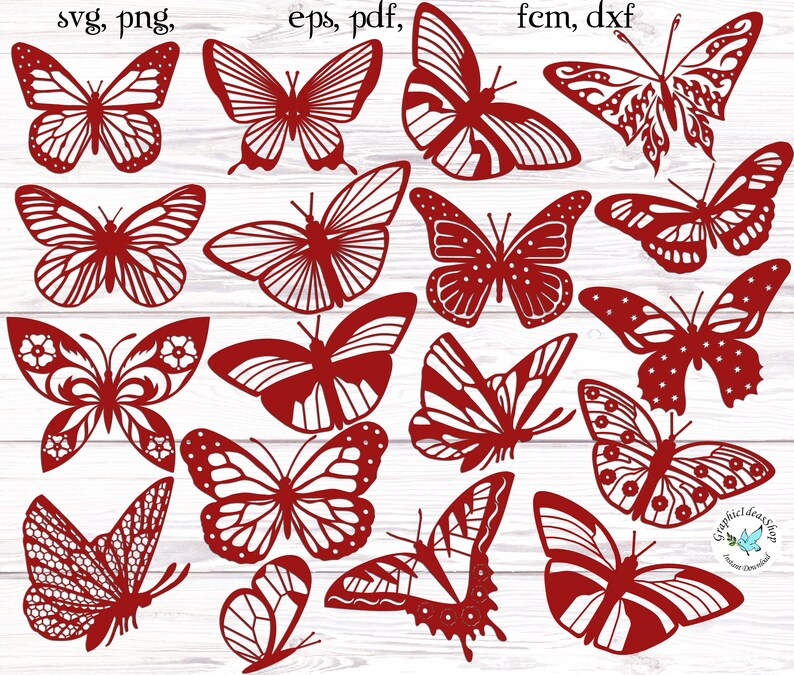Silhouette cut file for cutting machines 18 Butterflies svg set butterflies design svg butterfly cut file svg dxf butterflies bundle svg