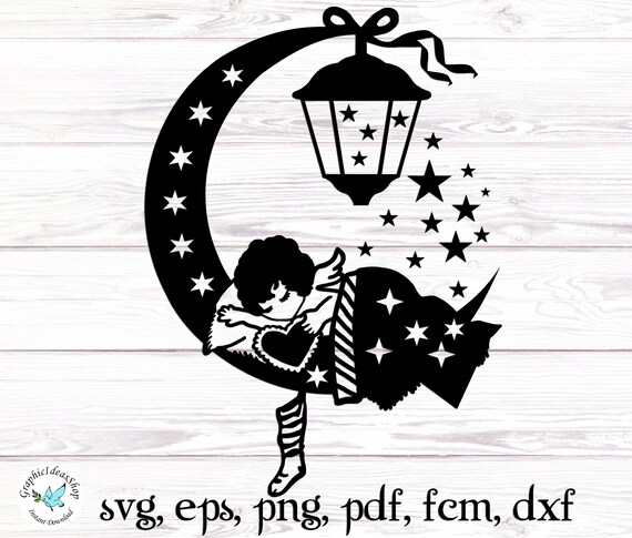 Download Angel Svg Silhouette Cut File For Cutting Machines Moon Etsy
