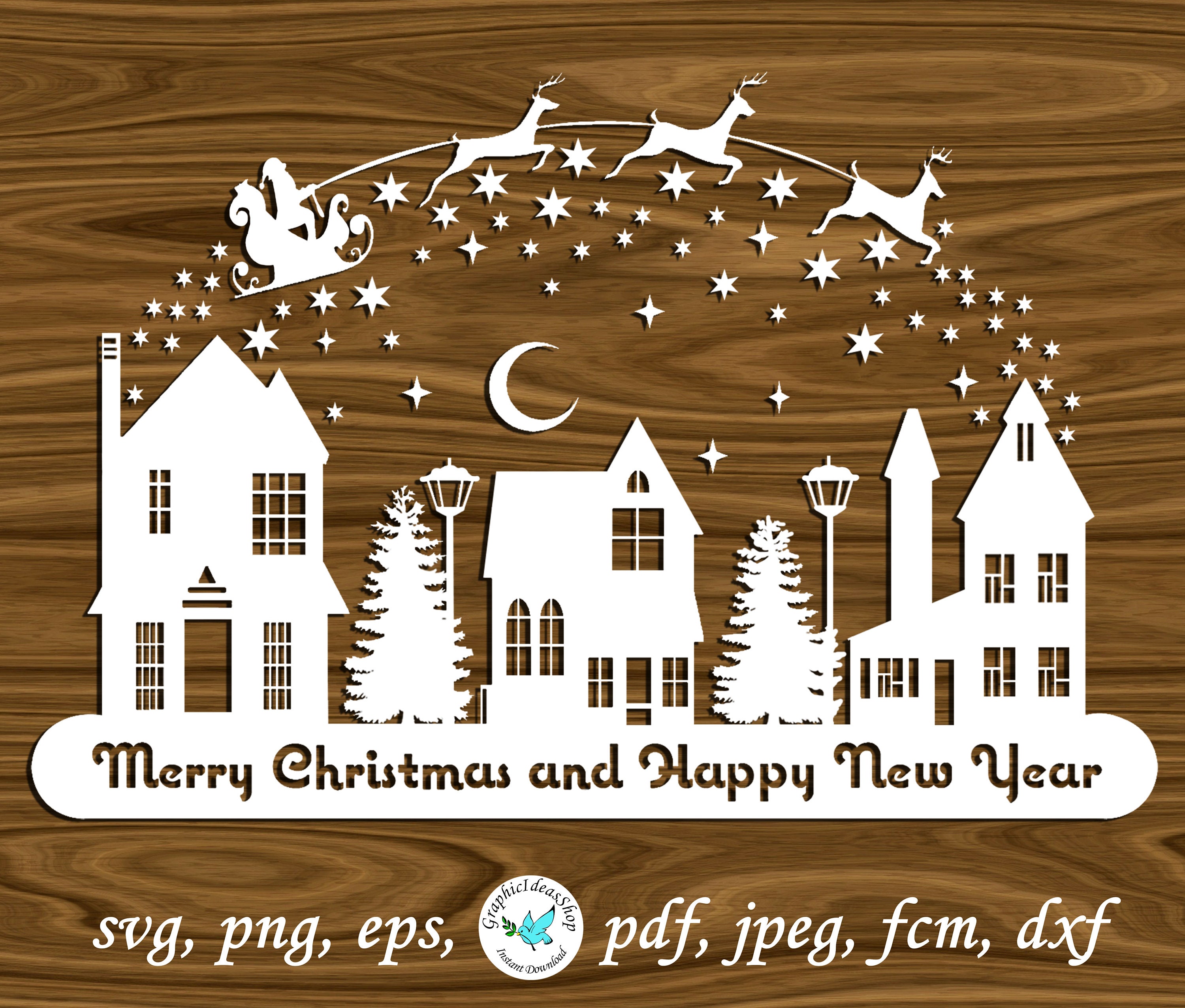 Christmas Landscape Svg Silhouette Cut File For Cutting Etsy