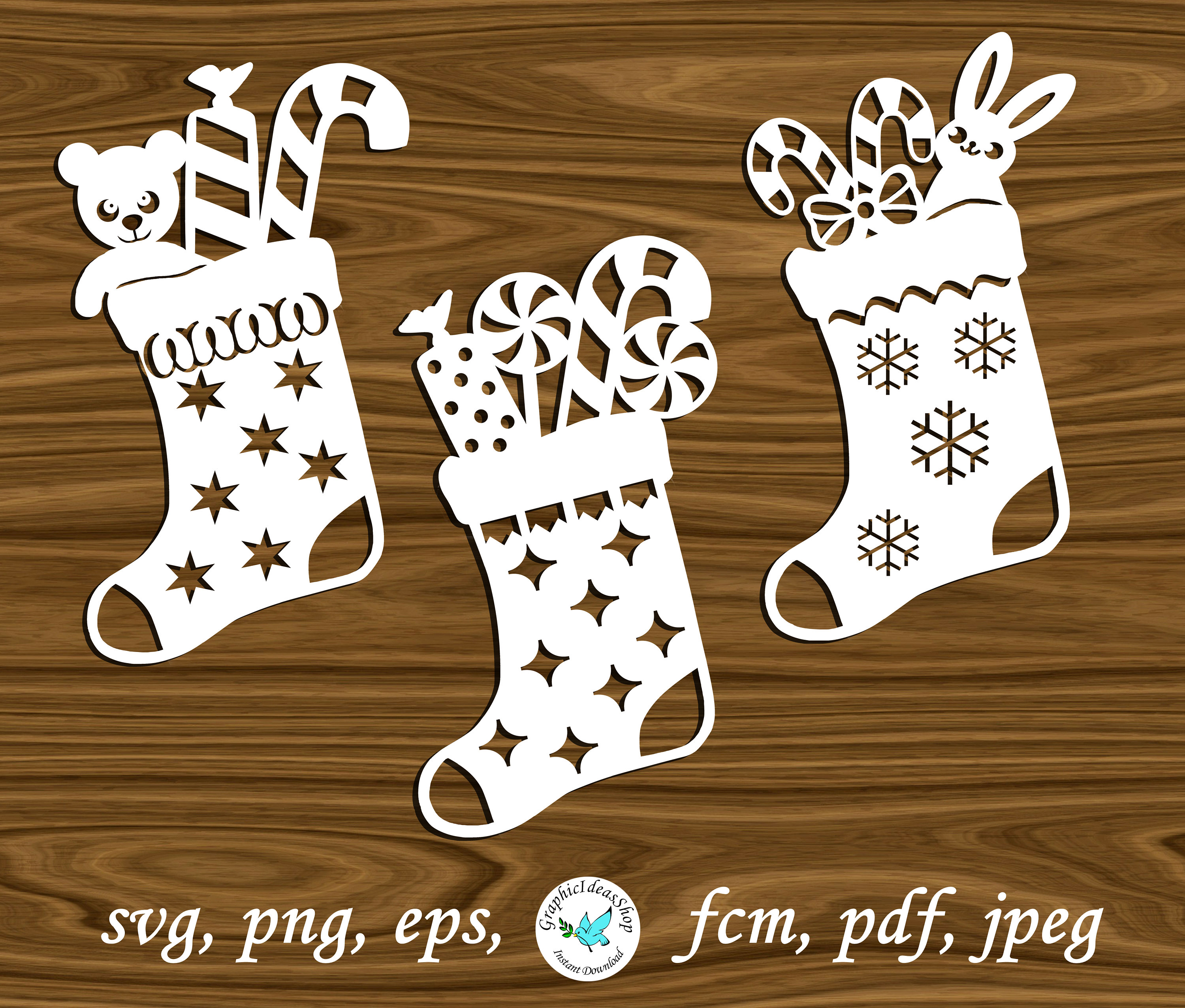 Christmas stocking svg Silhouette cut file for cutting Etsy