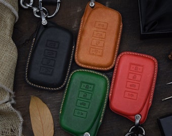 Leather Car Key Fob Cover for LX570 ES250 ES350 ES300H GS350 GS450 NX300 - Italian PUEBLO leather Badalassi Carlo tannery, Name tag