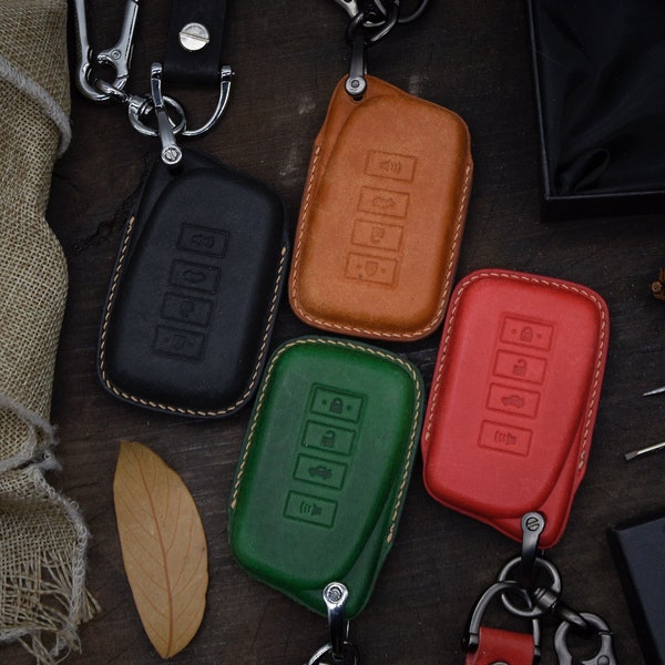 Leather Car Key Fob Cover for LX570 ES250 ES350 ES300H GS350 GS450 NX300 - Italian PUEBLO leather Badalassi Carlo tannery, Name tag